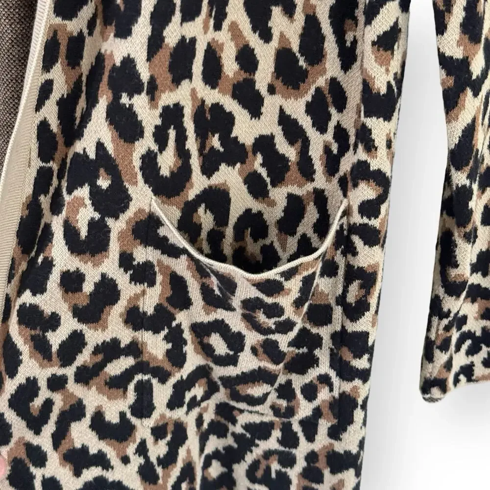 J Crew Leopard Print Cardigan M Long Open Front Cotton Mob Wife Animal print